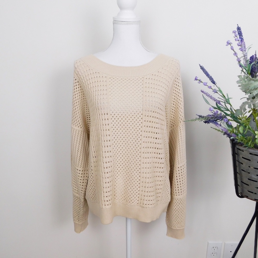 Moth Cream Open Knit Long Sleeve Sweater